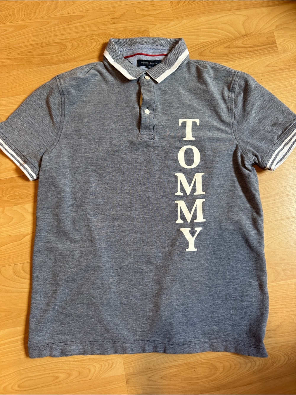 Tommy Hilfiger Blue-Grey Polo with Vertical TOMMY Print